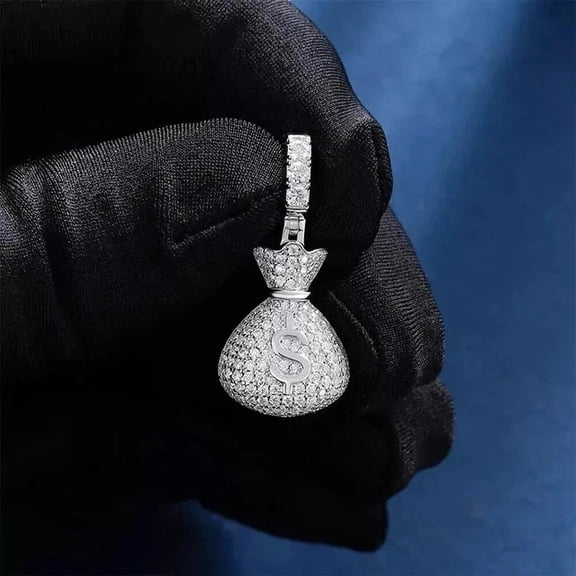 2.7Ct Round Cut Moissanite Money Bag Charm Pendant 14K White Gold Plated