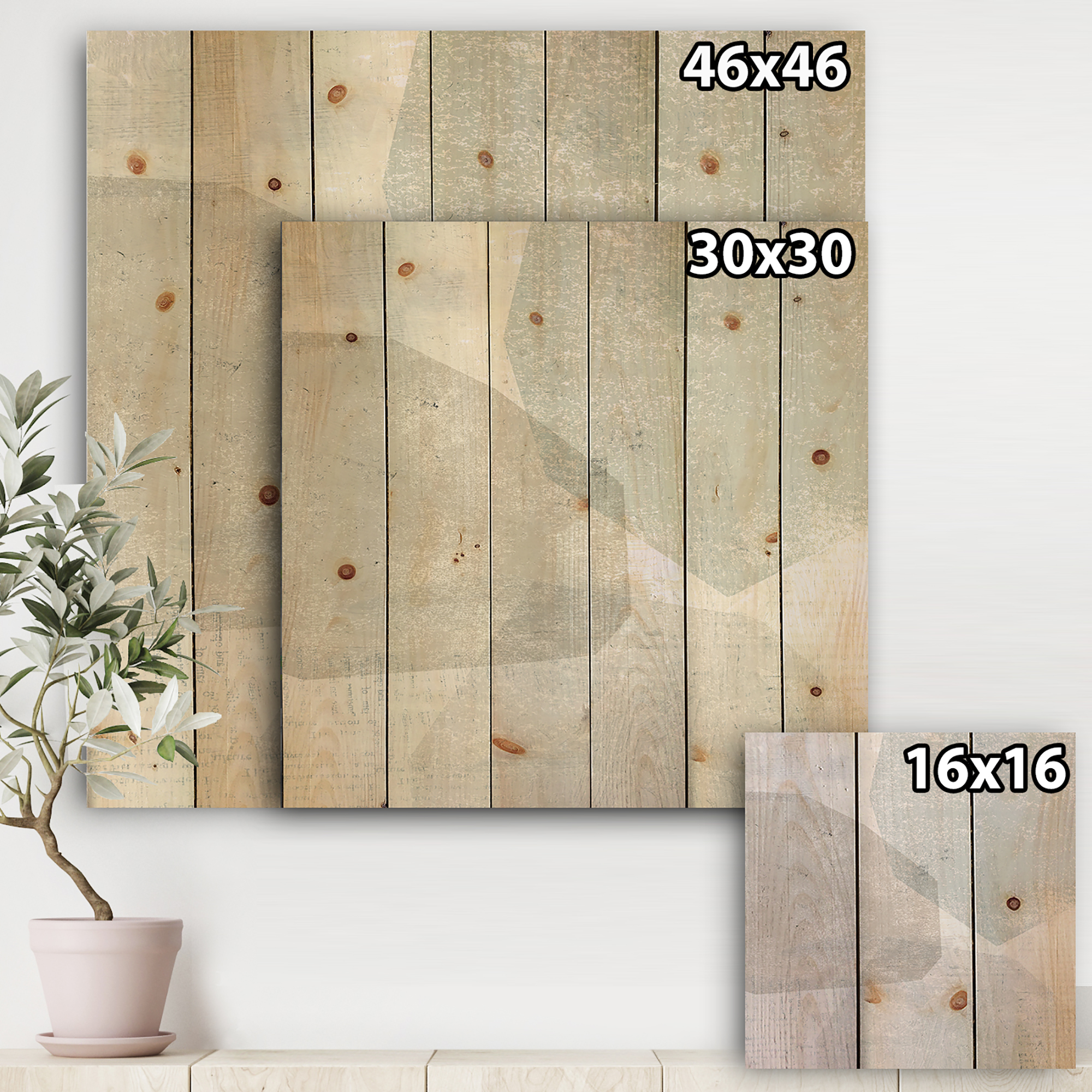 Designart 'White and Grey Collage I' Modern & Contemporary Print on Natural Pine Wood