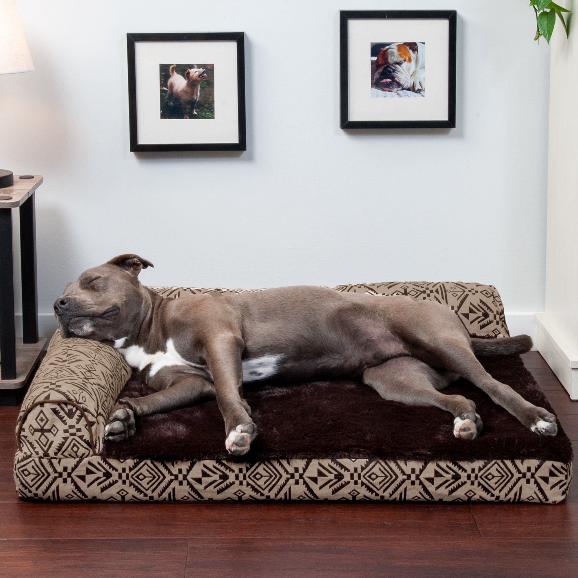 FurHaven Pet Products Southwest Kilim Orthopedic Deluxe Chaise Lounge Pet Bed for Dogs & Cats - Desert Brown, Large