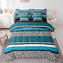 Castle Fairy Leopard Zebra Print Bedding Comforter Set,Abstract Stripes Queen Bedding Sets