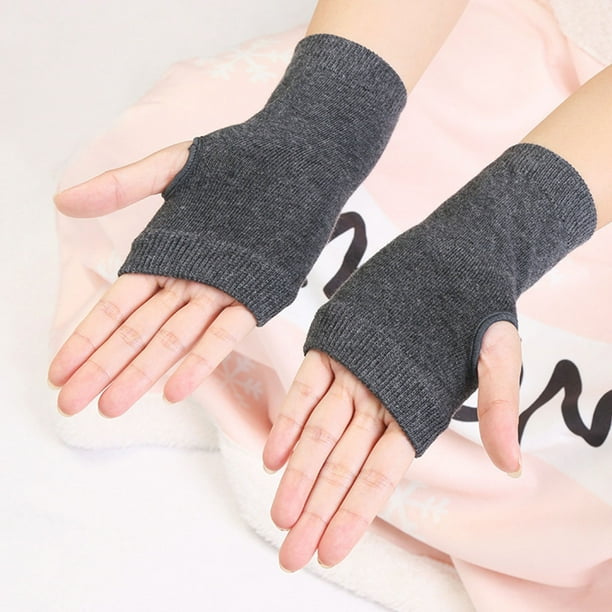 Guantes de mujer de color sólido, cálidos, de medio dedo, para hombre y mujer, sin dedos, de poliéster