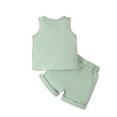 thumbnail image 5 of Miluxas Boy Clothes Toddler Baby Boys Summer Outfits Sleeveless Patchwork T-Shirt Shorts Set Green 6-12 Months, 5 of 9