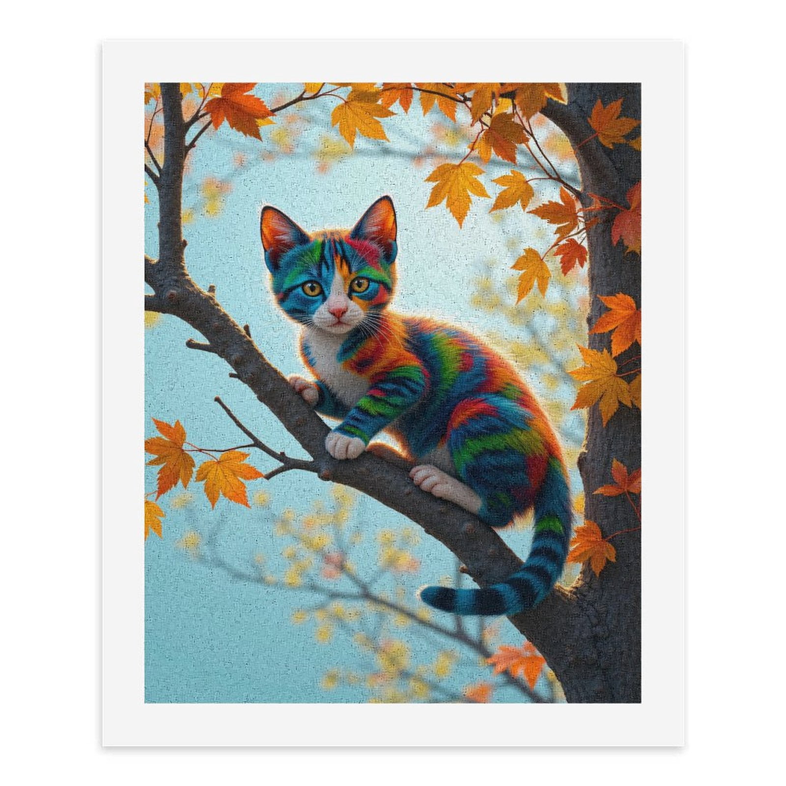 Paint By Numbers Kit for Adults Beginner - DIY Colorful Kitten Autumn Tree Art Canvas Painting Kits for Adults, Frameless Paint By Number for Adults for Home Wall Decor 16x20 Inch