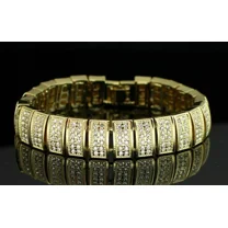 Bracelet Link Hip Hop Natural Moissanite 11Ct Round Men White 14K Yellow Gold Plated Size 8"