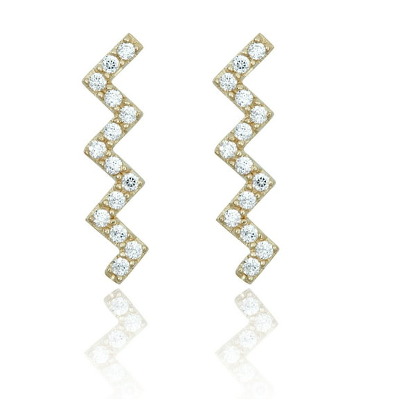 AVORA 10K Yellow Gold Simulated Diamond CZ Zigzag Drop Earrings