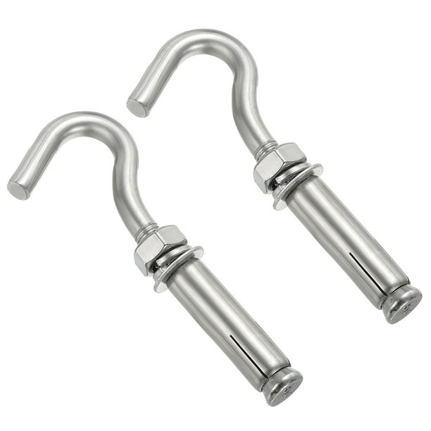 Gancho de expansión Uxcell M10 de acero inoxidable 304 para pared de concreto, gancho de copa abierta, gancho de tornillo, anclaje plateado, paquete de 2