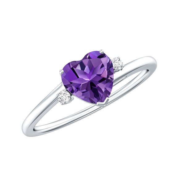 Rosec Jewels Natural Amethyst Heart Promise Ring - 6 mm - February Birthstone Ring - Ready to Gift for Valentines, 925 Sterling Silver, US 4.00
