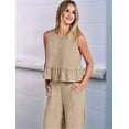 thumbnail image 5 of Women'S Casual Sleeveless Pleated Round Neck Vest Wide Leg Cropped Pants Set Khaki XL, 5 of 6