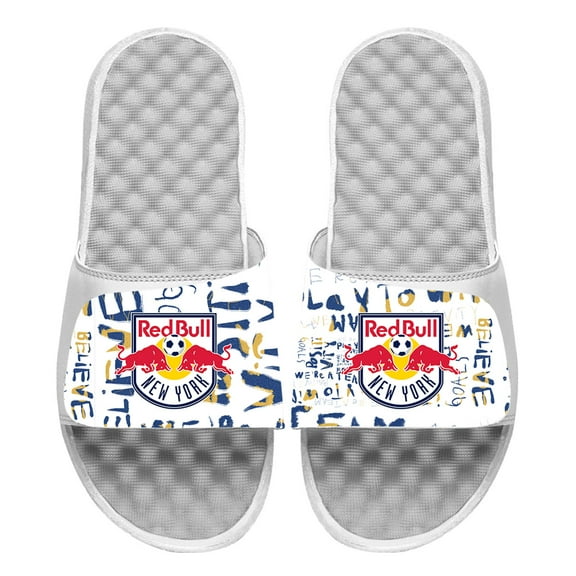 Men's ISlide White New York Red Bulls Kick Cancer Slide Sandals
