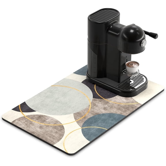 Coffee Mat, 12" x 19" Cute Boho Theme Coffee Bar Mats for Espresso Machine Station Accessories and Organizer, Hide Stain Rubber Backed Absorbent Dish Drying Pad for Kitchen Counter, Circle
