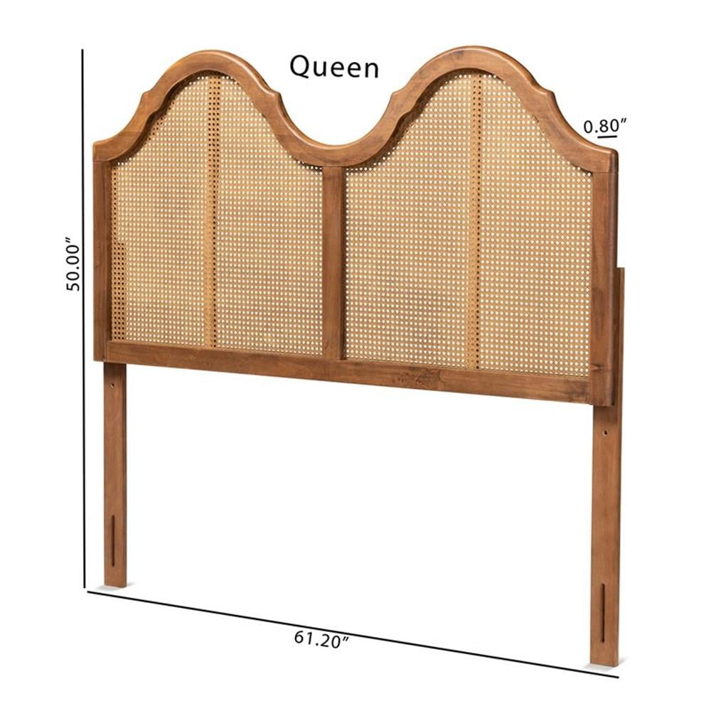 Bowery Hill Synthetic Rattan Walnut Headboard Arched Woven Detailing Queen Size Unassembled