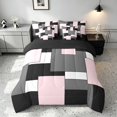 thumbnail image 3 of Manfei Pink Gray Square Full Size Bedding Sets, Minimalism Geometric Grid Full Size Bed in a Bag, Black Reversible 7 Pieces, 3 of 6