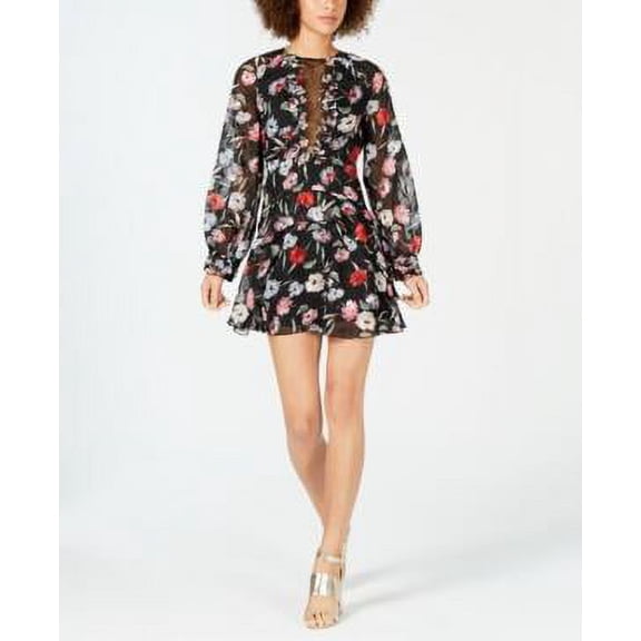 MSRP $179 foxiedox Alva Embellished Mini Fit & Flare Dress FLORAL BLACK XS