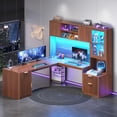 thumbnail image 7 of 67" x 65" L Shaped Computer Desk with 3 Drawers and Storage Cabinet, Fluted Corner Office Desk with Hutch and RGB LED Lights, 7 of 7
