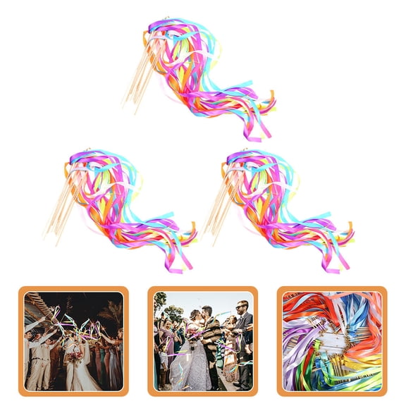 OUNONA FRCOLOR 30Pcs Wedding Ribbon Fairy Wands Decorative Streamer Wands for Wedding Layout Decorations