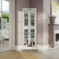 thumbnail image 2 of BELLEZE Lighted Accent Corner Display Curio Cabinet with Tempered Glass Doors and Shelves, Classic Wood Cabinet w/ Bulb, Corner Curio Storage Rack for Living Room, Bedroom and Kitchen Woody (White), 2 of 6