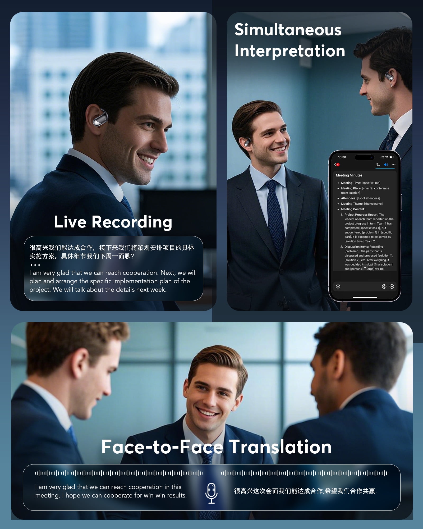 AI Translation Earbuds Real Time - Audifonos Traductores Inglés Español, 3-in-1 Translator Device, Supports 144 Languages & Accents, Open Ear Earbuds with Charging Case