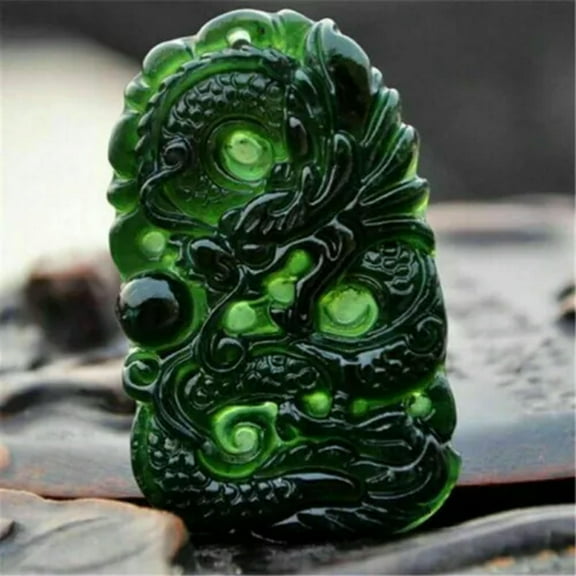 K-KED Natural Black Green Jade Pendant Dragon Lucky Amulet Delicate Jewelry Gift