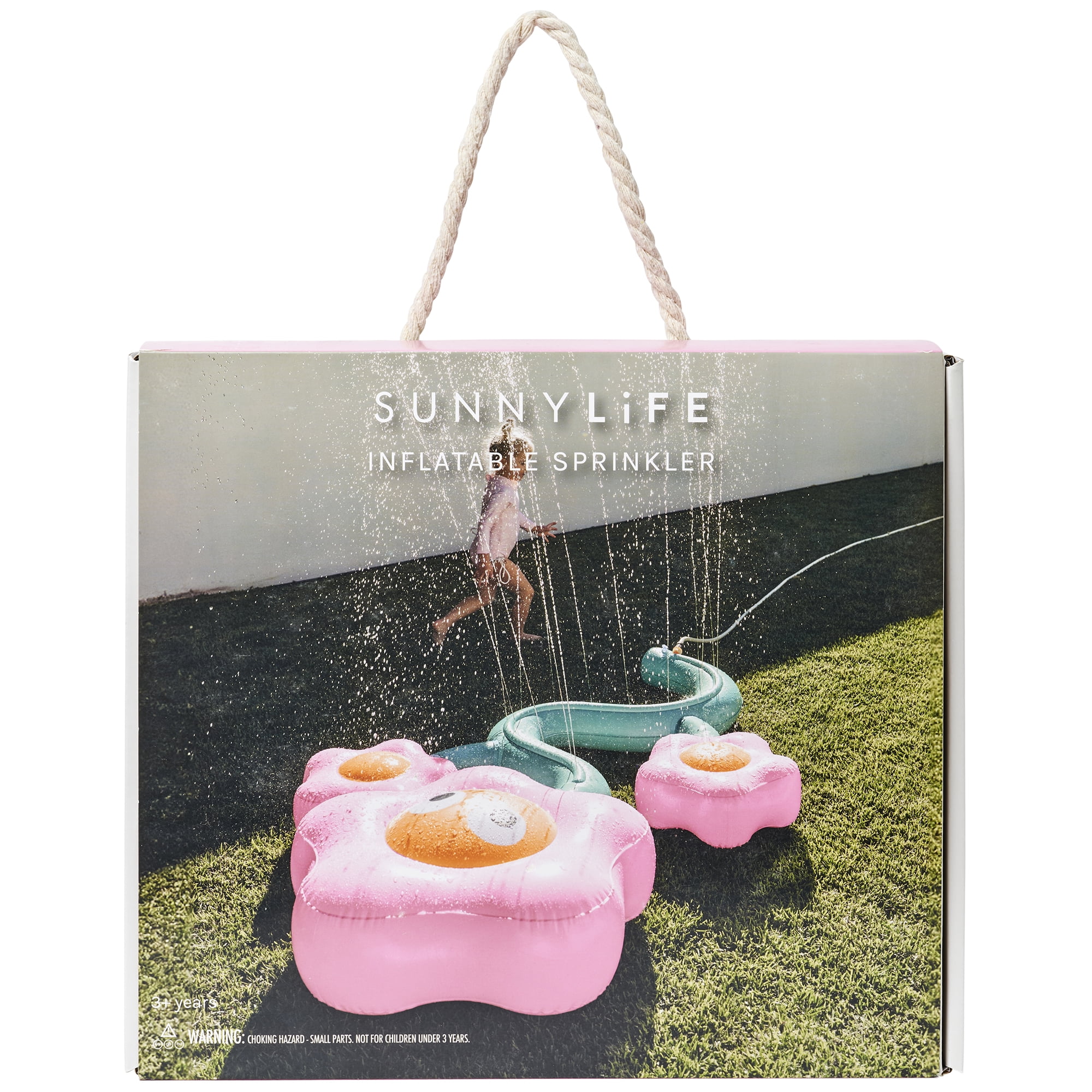 Sunnylife: Inflatable Sprinkler - Poppy the Peach - 88" Pink-Orange Character Flower Shaped Water Sprayer, Ground Lay-Flat Design, Kids Outdoor Play