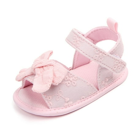 

Baby Girls Soft Sole Sandals Infant Toddler Flower Bows Flat Anti Slip First Walking Shoe Newborn Crib Shoes