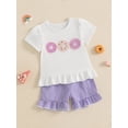 thumbnail image 5 of BemeyourBBs Toddler Baby Girl Summer Clothes Infant Baby Girls 2 Pieces Outfit Ice Cream Embroidery Short Sleeve T Shirt Tops Plaid Print Ruffled Shorts Set, 5 of 9