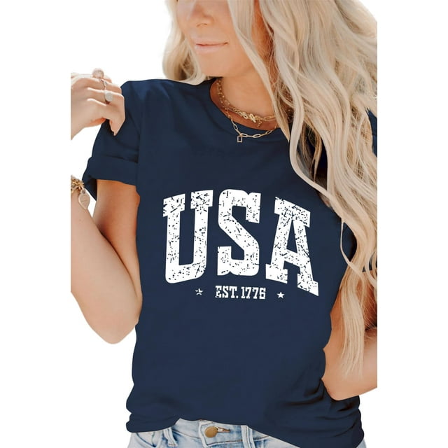 Camiseta INFITTY para mujer, 4 de julio, color azul marino, talla S