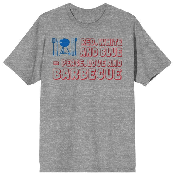 Americana Red White And Blue = Peace Love And Barbecue Crew Neck Short Sleeve Athletic Heather Men's T-shirt