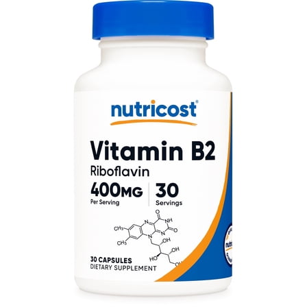Nutricost Vitamin B2 Supplement (Riboflavin) 30 Capsules - 400 MG, GMO-Free, Gluten-Free