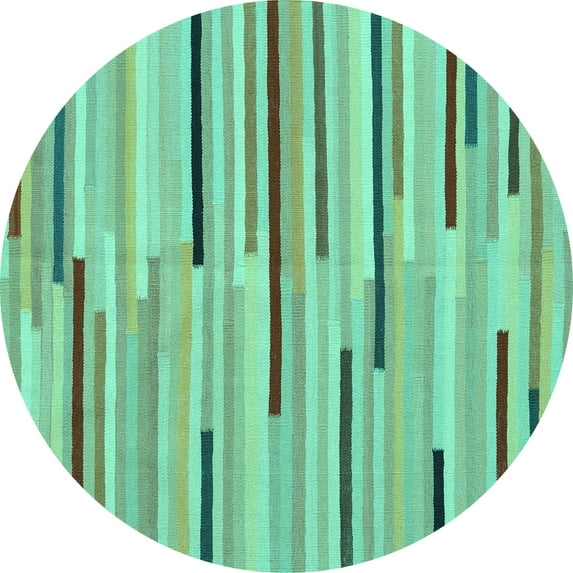 Ahgly Company Machine Washable Indoor Round Abstract Turquoise Blue Contemporary Area Rugs, 4' Round