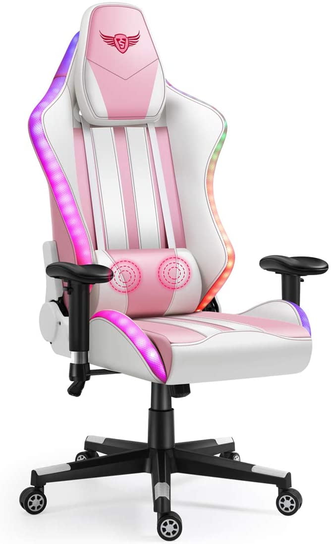 Pink Gaming Chairs DIFEISI Computer Chair with LED Light Desk Chair for  Girls with Massage Study Game Chairs for Adults 