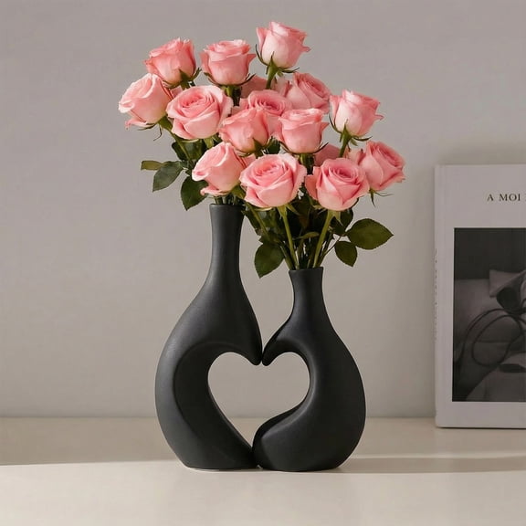 Romoty 10" Washable Black Plastic Heart Vases, Set of 2