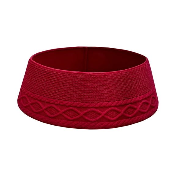 Knitted Christmas Tree Collar, 27.95" Burgundy Cable Knit Styles Christmas Tree Collars for Artificial Tree, Crossed Diamond Tree Ring Tree skirt for Holiday Home Indoor Decorations Décor Party Gifts