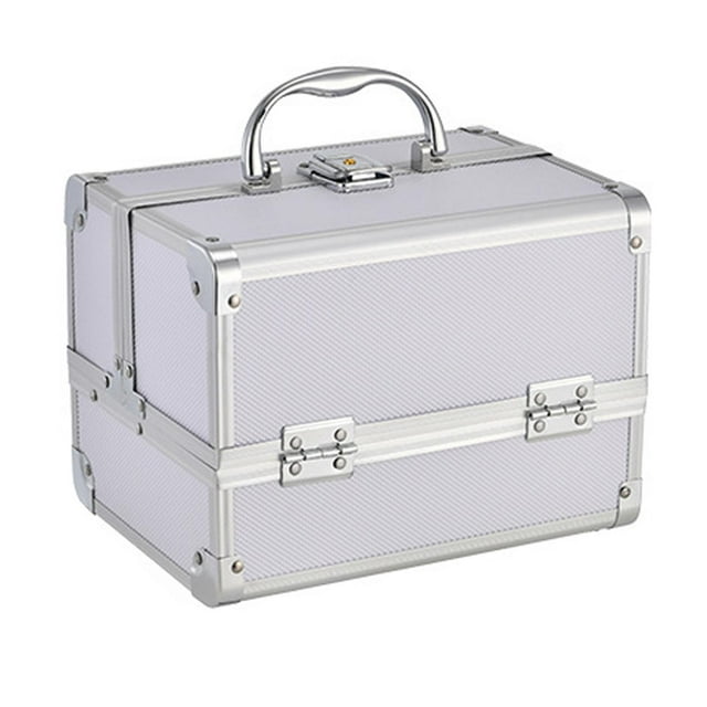 MERIGLARE Makeup Train Case with Mirror Carry Handle Vanity Case for Women Beauty Tool White
