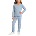 thumbnail image 2 of Light Blue Girls 2-Piece Cotton Long Sleeve Top & Pants Matching Set, Crew Neck,Size 3-4 T, 2 of 5