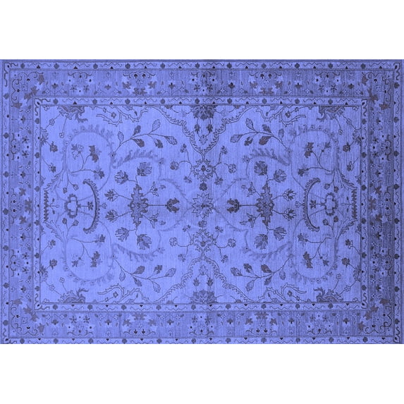 Ahgly Company Machine Washable Indoor Rectangle Oriental Blue Industrial Area Rugs, 7' x 10'