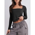thumbnail image 3 of Biekopu Women T-shirt Long Sleeve Square Neck Solid Slim Fit Ladies Fall Tops Streetwear for Casual Daily, 3 of 9