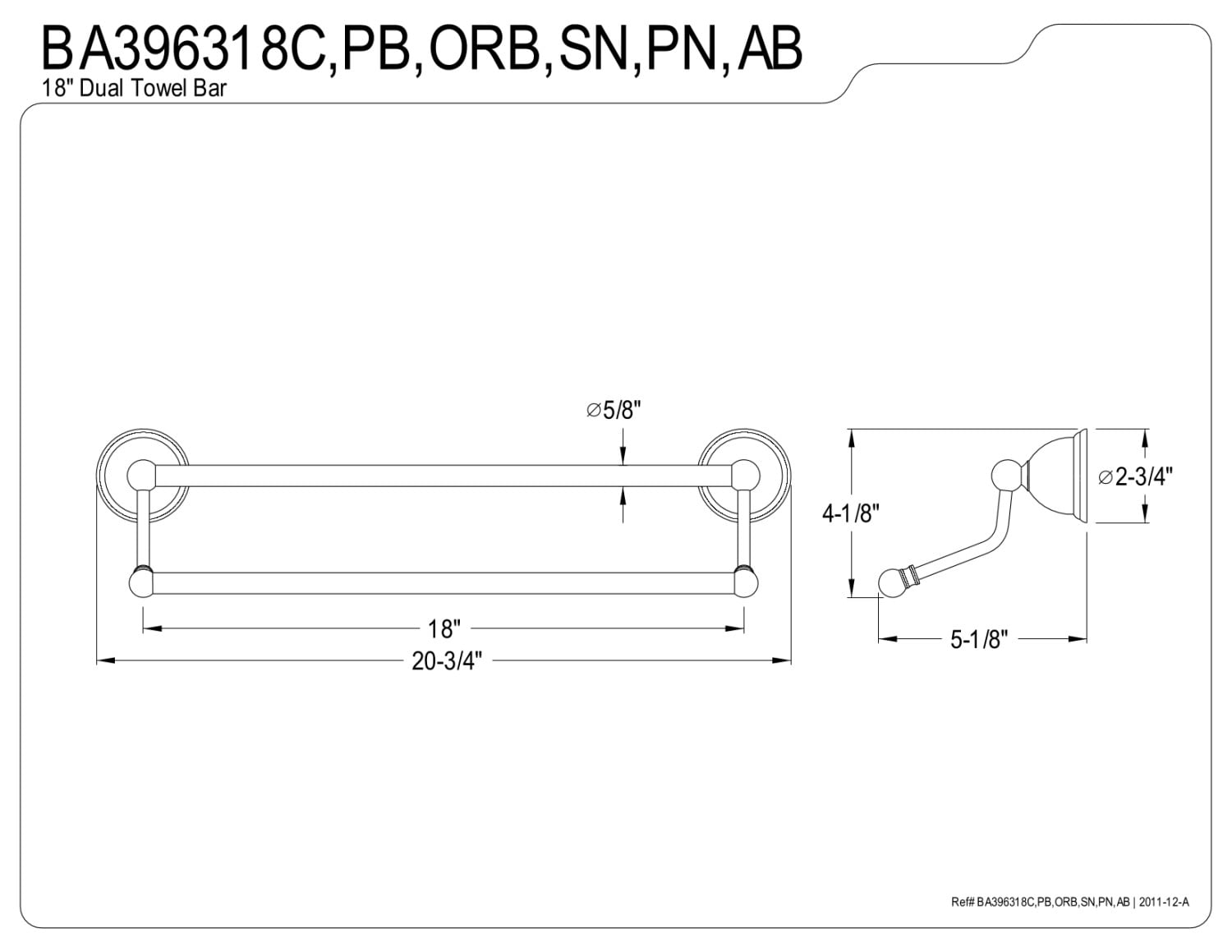 Kingston Brass BA396318SN Restoration 18" Dual Towel Bar, Satin Nickel