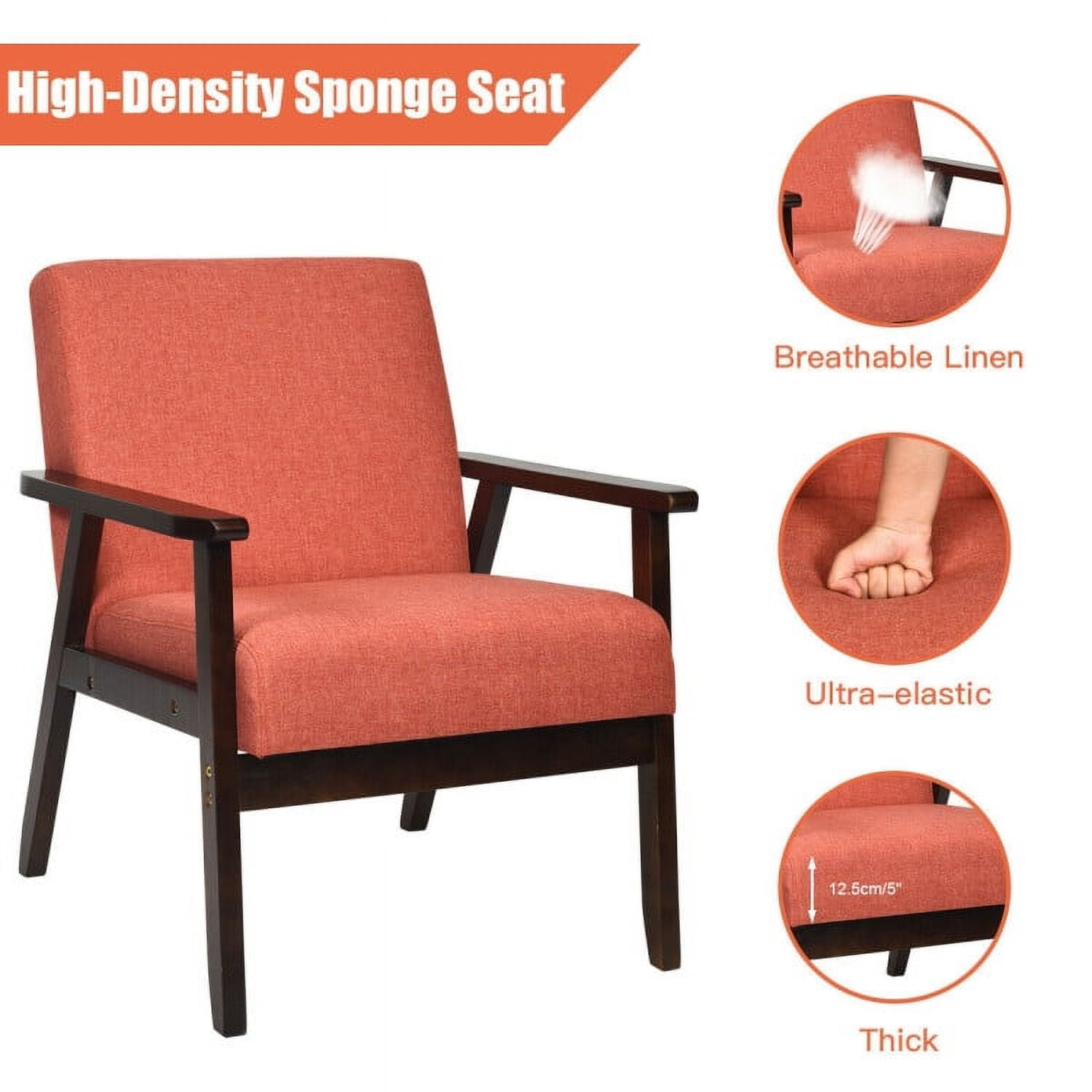 Finihen Mid-Century Modern Accent Chair, Retro Fabric Armchair, Solid Rubber Wood Fabric Accent Armchair, for Living Room, Orange Finihen Mid-Century Modern Accent Chair, Retro Fabric Armchair, Solid Rubber Wood Fabric Accent Armchair, for Living Room, Orange