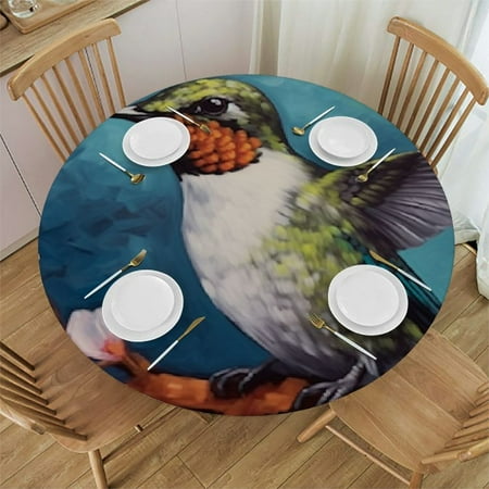 

Ollo0ord Round Tablecloth with Elastic Edges Circular Tablecloth Waterproof Tabletop Wipeable Polyester Table Cloth Durability Table Cover Fitted for Kitchen Outdoor Party Color Hummingbird 46 -50