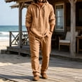 thumbnail image 3 of Babcutegg Mens Outfit Set Button Front Long Sleeve Hoodie and Pants Lightweight Casual Clothing 2-Piece Khaki Size XL, 3 of 7