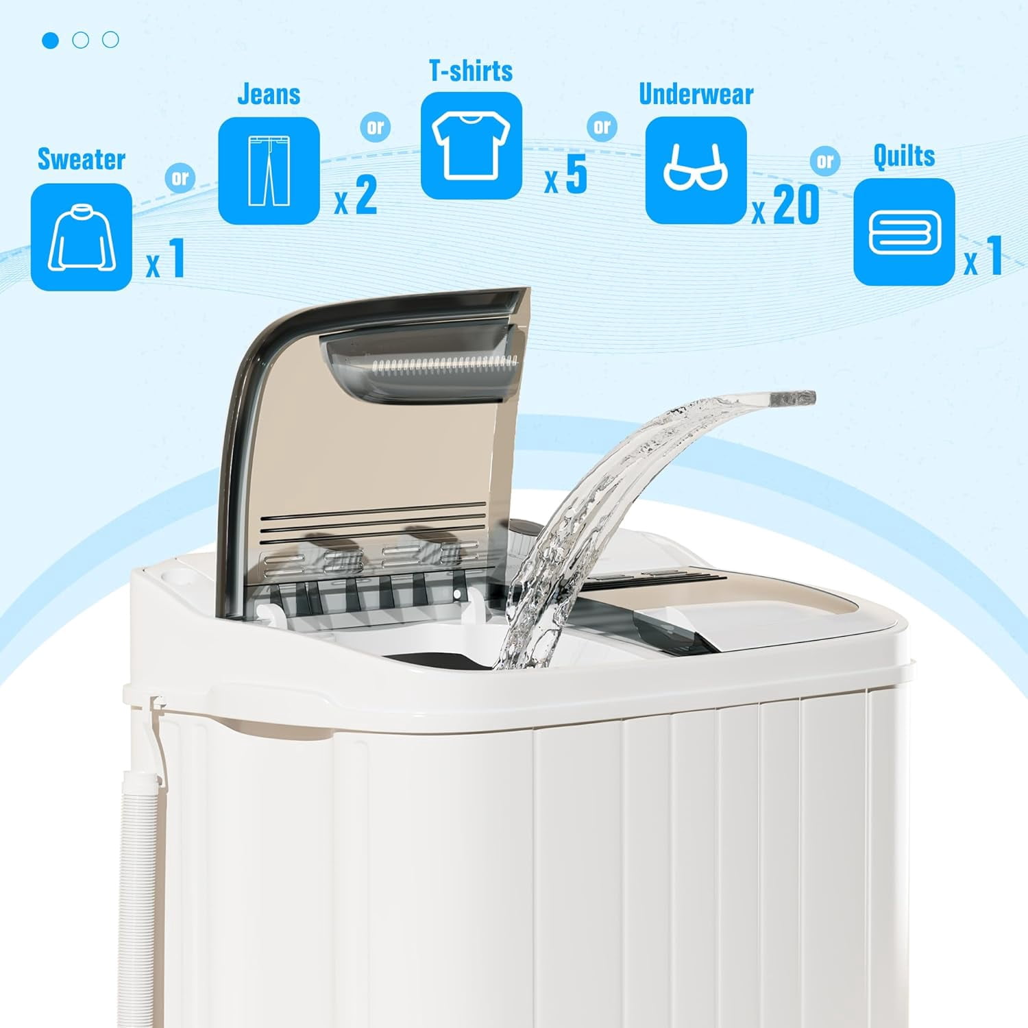 SOLAURA Portable Washing Machine 16lbs, Twin Tub Semi-Automatic Washer, Mini Laundry Combo with Longer Hose & Pump for Dorms, Apartments, RV, White & Grey