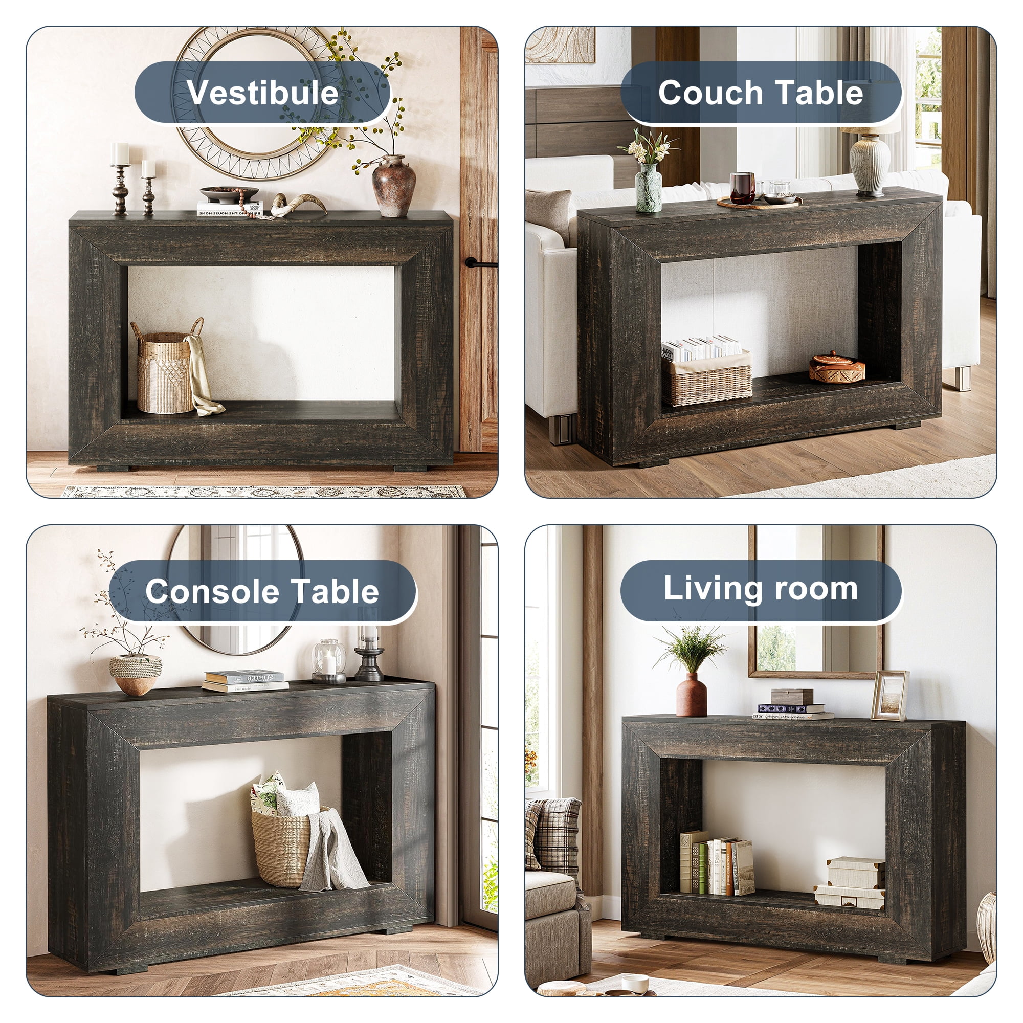 Demi Bonn 47" Farmhouse Console Table, Modern Living Room Sofa Table with Storage, Contemporary Entryway Hall Table, Foyer Display Table, Dark Gray