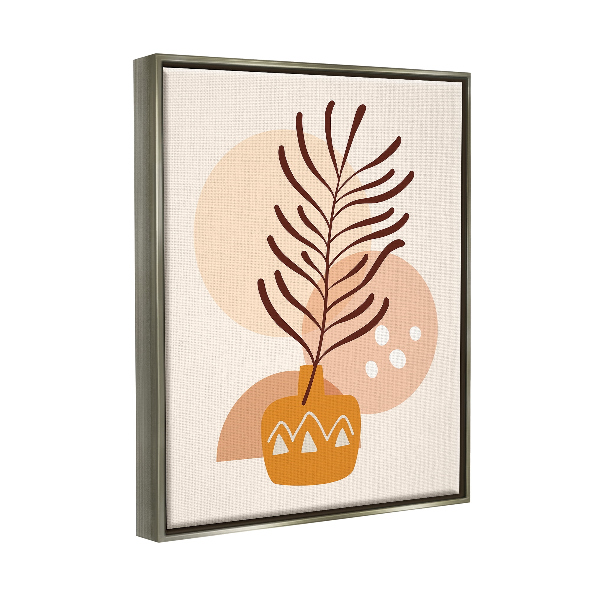Stupell Industries Geometric Boho Botanical Botanical & Floral Painting Gray Floater Framed Canvas Art Print Wall Art, 17 x 21