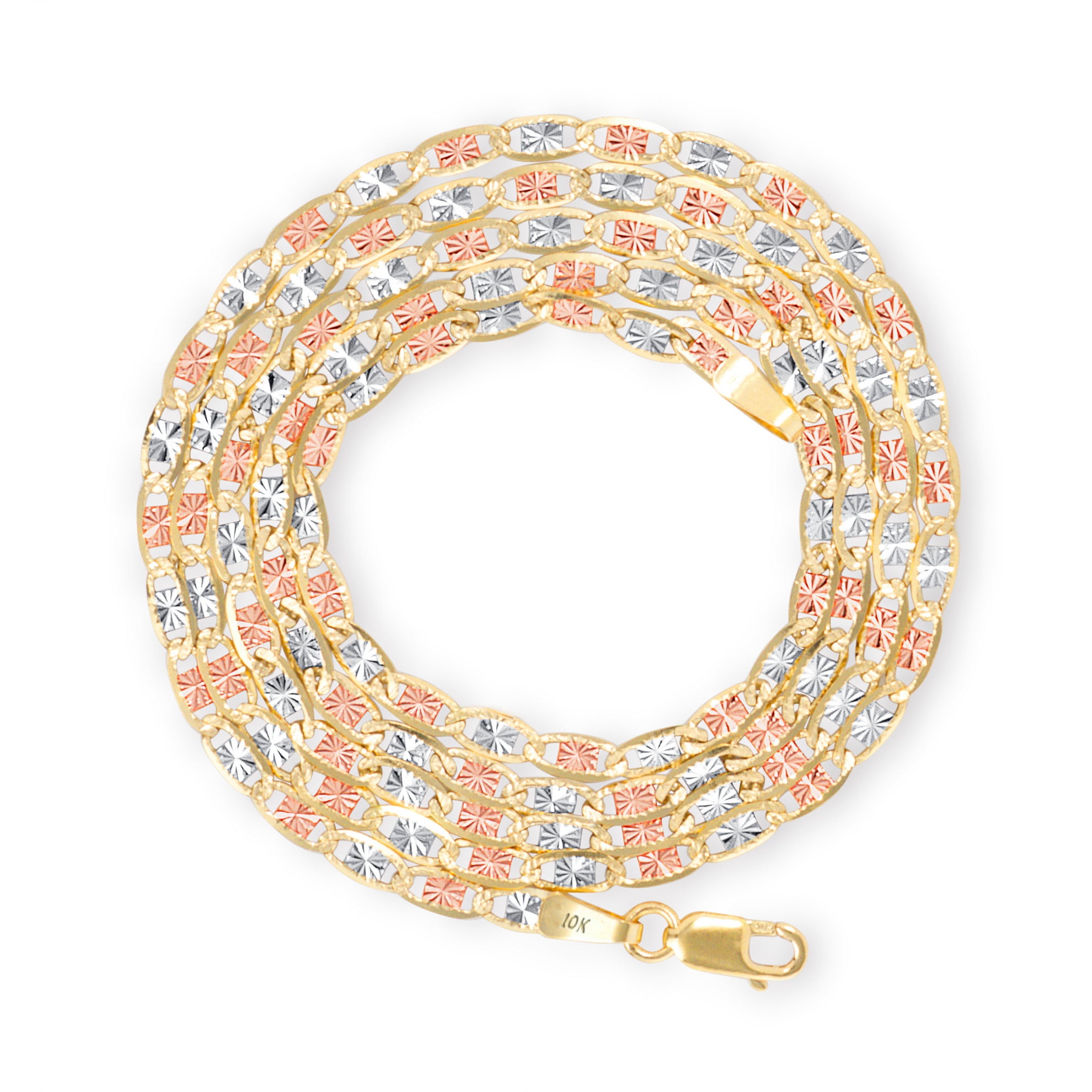 Nuragold 10k Real Yellow Rose White Gold Solid Valentina 2.5mm Anchor Link Chain Bracelet or Anklet (7"-9") Dainty Italian Jewelry for Women