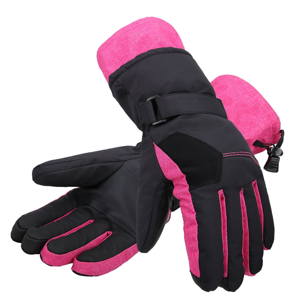 Simplicity Women's Waterproof Touchscreen Ski Gloves, Black w/ Pink