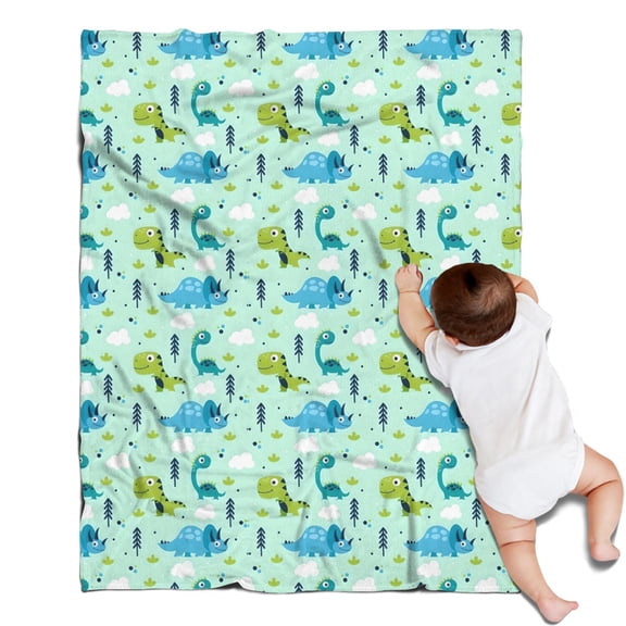 LightGreen Dinosaurs Clouds Trees Pattern Blanket,Comfortable Soft Lamb Wool Throw Blanket,All Season,Warm Lightweight Blankets for Sofa Bed Couch Living Room Chair,30"x40"