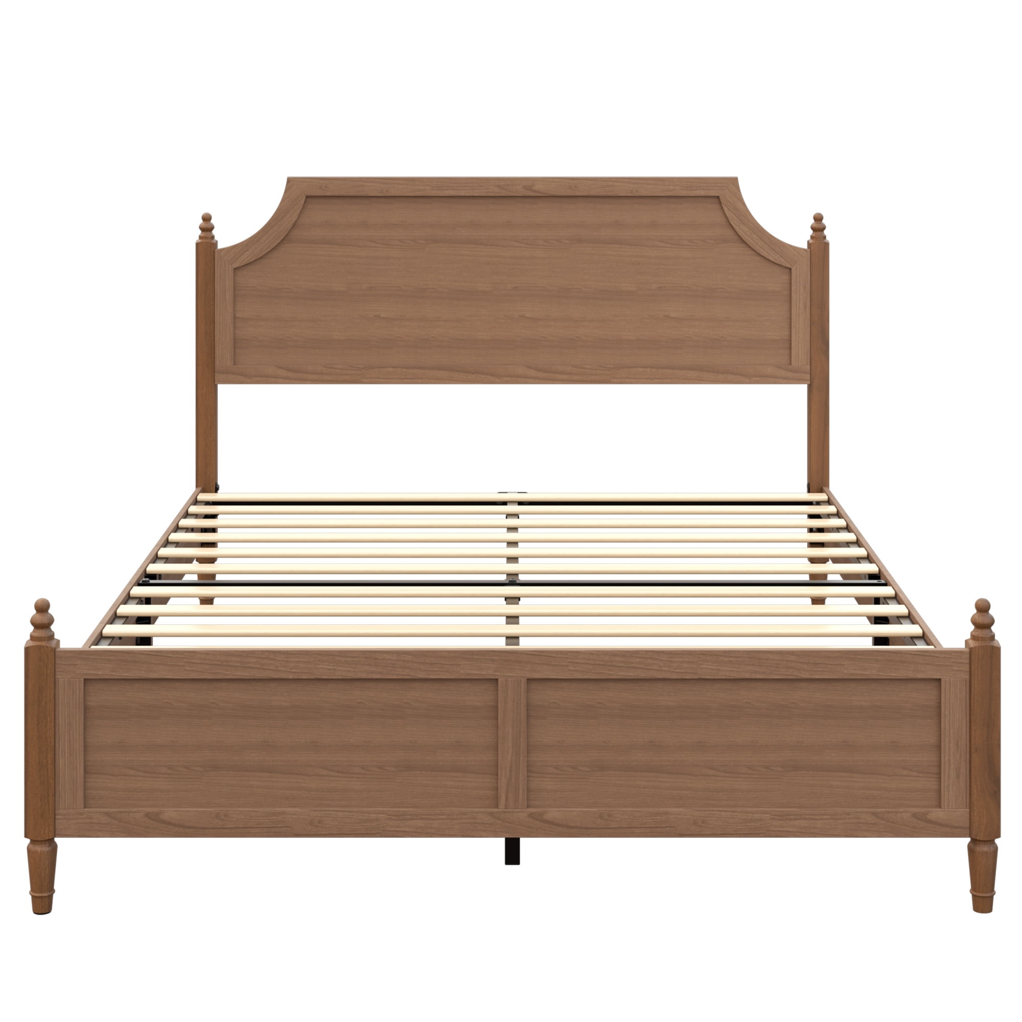 Mintazer Queen Size Farmhouse Curved Platform Bed Frame with Headboard & Footboard for Guest Master Bedroom, No Box Spring Needed, Walnut Brown