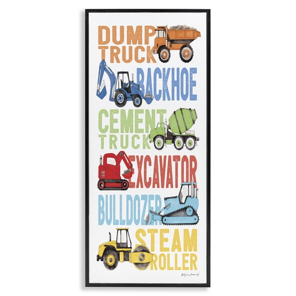 Stupell Industries Traditional Construction Vehicles Art for Kids Painting Black Framed Art Print Wall Art, 10 x 24
