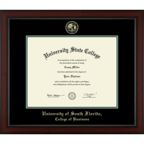 University of South Florida College of Business Diploma Frame, Document Size 14" x 11"