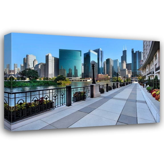 Larry Malvin 18x13 Gallery Wrapped Canvas Wall Art Titled - Sidewalk Skyline River